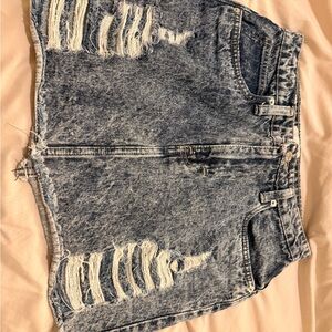 Denim Distressed Mini Skirt